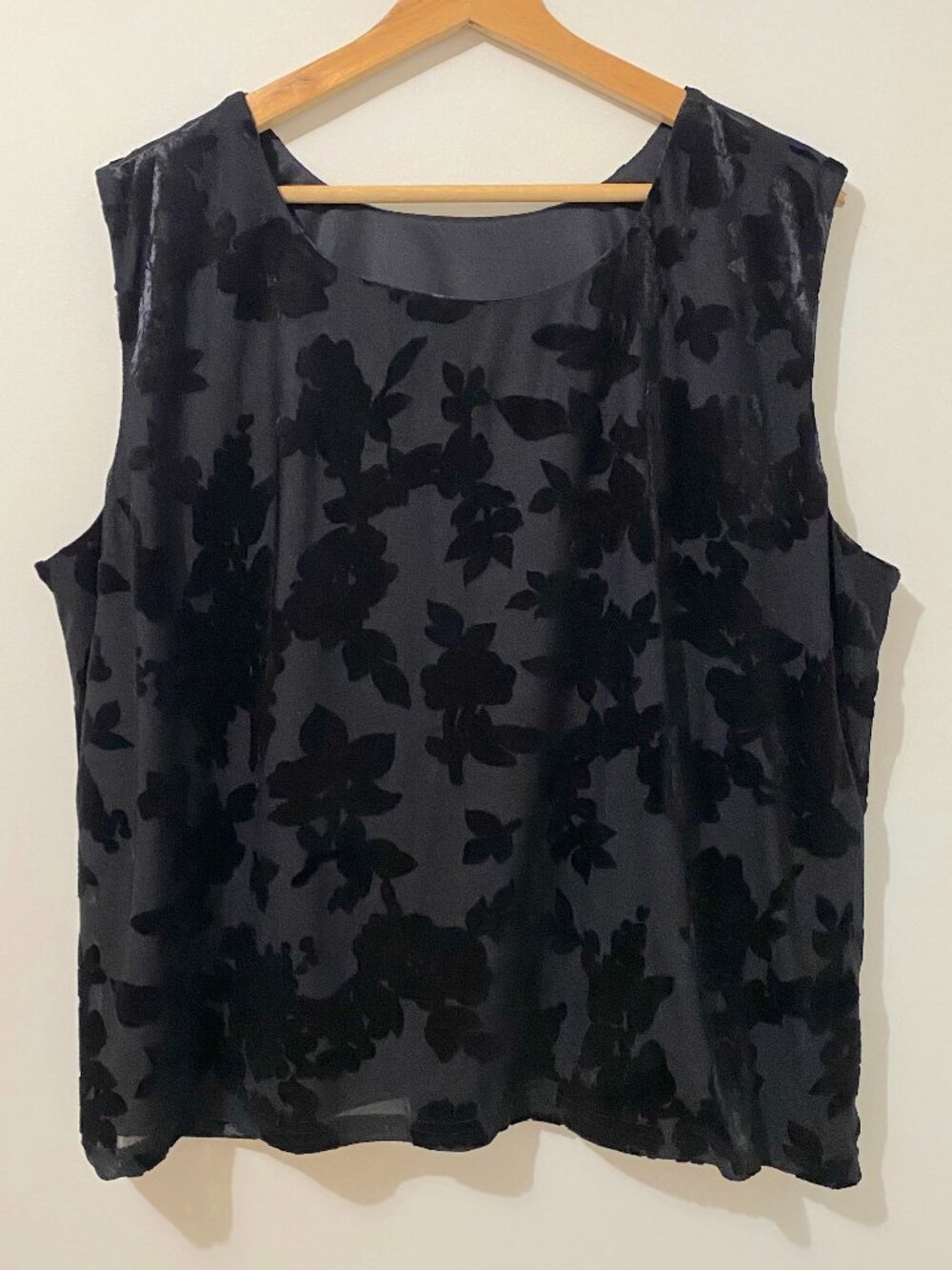 Vintage 90s Velvet Burnout Black Tank Top Floral Whimsigoth Fall Dark Romantic